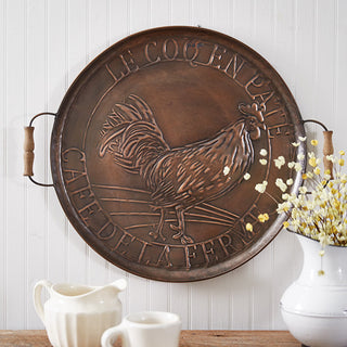 Vintage copper rooster wall tray with handles