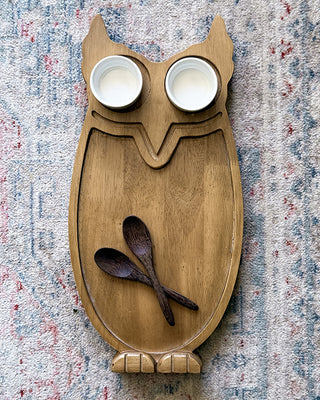 Owl Serving Tray with Bowls and Spoon Set