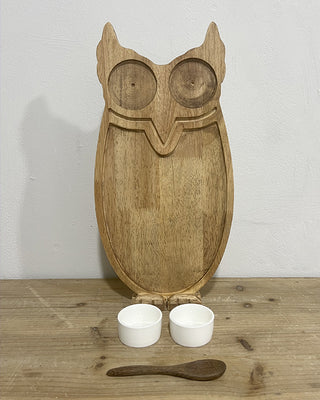 Owl Serving Tray with Bowls and Spoon Set