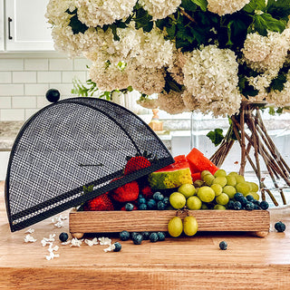 Rustic Wooden Tray with Mesh Dome Cover