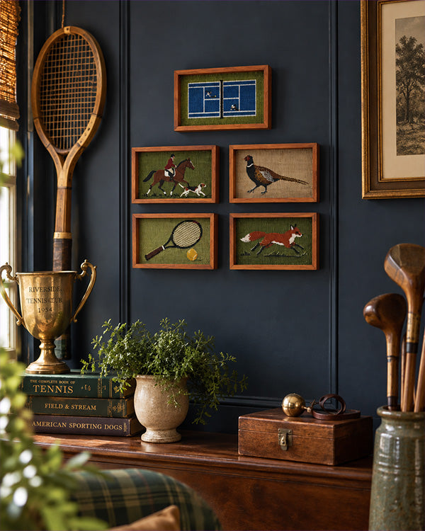 Cottage Needlepoint Wood Valet Trays, Set of 5