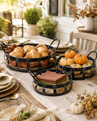Nesting Wood and Metal Serving Trays, Set of 3 Farmhouse Kitchen Decor