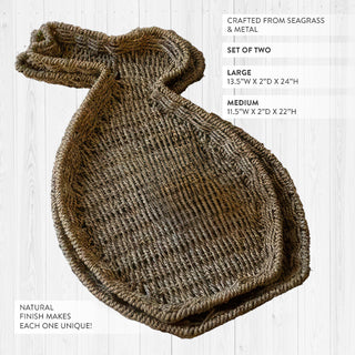 Set of two seagrass bunny trays showing large and medium sizes with natural woven texture