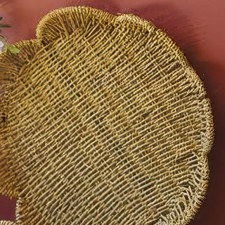 Close-up detail of seagrass and wire weave construction on decorative tray