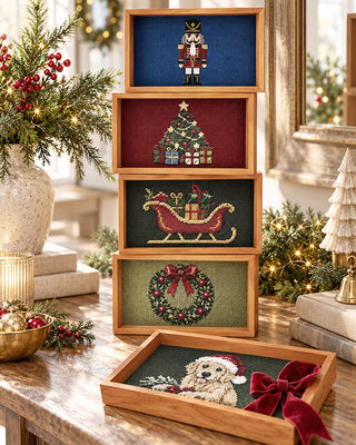 Needlepoint Christmas Valet Trays, Set of 5
