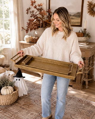 Heavy Metal Serving Trays with Handles, Set of 2 Tabletop Decor