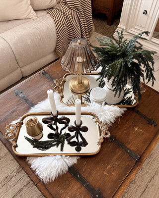 Ornate Bow Antique Gold Mirrored Tray, Set of 2