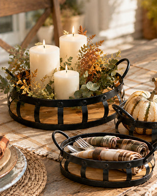 Nesting Wood and Metal Serving Trays, Set of 3 Farmhouse Kitchen Decor