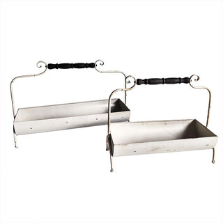 Distressed Ivory Metal Serving Tray Set of 2 with Handles - Vintage Farmhouse