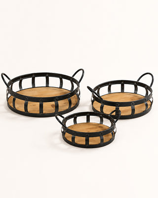 Nesting Wood and Metal Serving Trays, Set of 3 Farmhouse Kitchen Decor