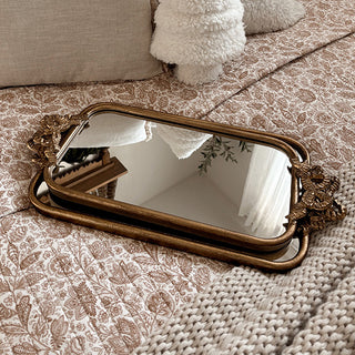 Antique gold rectangular mirrored decorative tray
