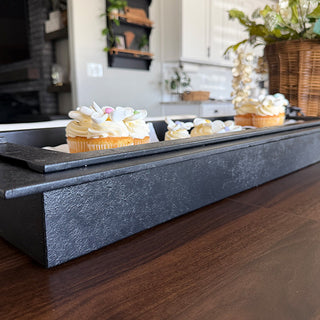 Weathered Black Metal Centerpiece Tray, Set of 2 with Ring Handles