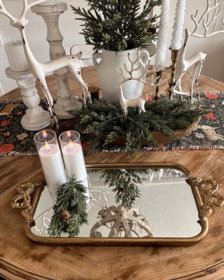 Ornate Bow Antique Gold Mirrored Tray, Set of 2