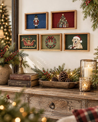 Needlepoint Christmas Valet Trays, Set of 5