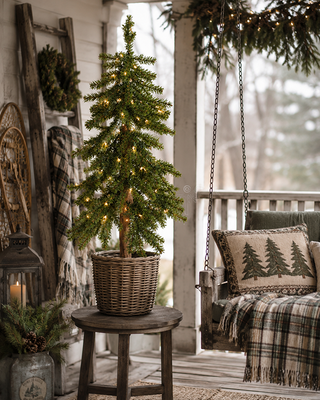 Pre-Lit Alpine Tree 3 Ft with 50 Clear Lights and Wood Trunk