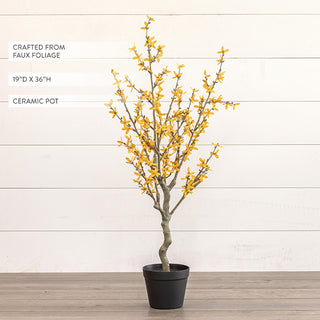36 Inch Faux Yellow Forsythia Tree in Ceramic Pot