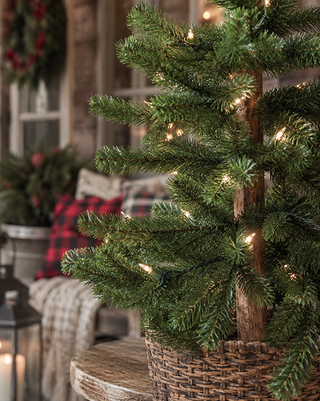 Pre-Lit Alpine Tree 3 Ft with 50 Clear Lights and Wood Trunk
