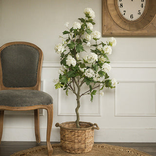 4-Foot Faux White Hydrangea Blossom Tree with Ceramic Pot