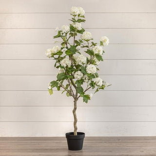 4-Foot Faux White Hydrangea Blossom Tree with Ceramic Pot