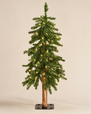 Pre-Lit Alpine Tree 3 Ft with 50 Clear Lights and Wood Trunk