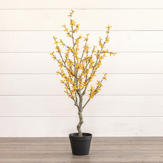 36 Inch Faux Yellow Forsythia Tree in Ceramic Pot