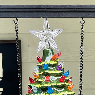 Ceramic Christmas tree star topper with LED multicolor lights for festive porch decoration