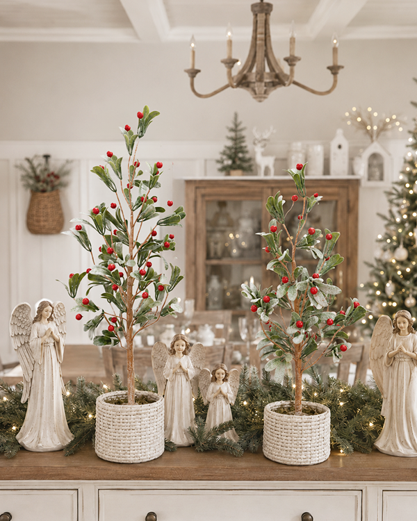 Kiss Me Berry Tree, Set of 2 Red Berry Accent Trees
