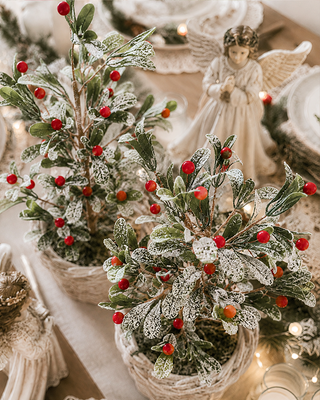 Kiss Me Berry Tree, Set of 2 Red Berry Accent Trees
