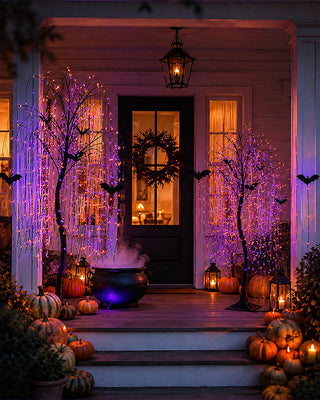 Pre-Lit Purple & Orange LED Spooky Trees, Set of 2