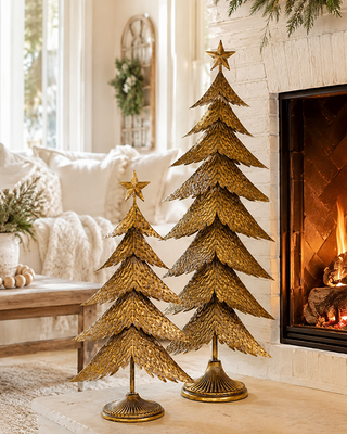 Sculpted Antique Gold Christmas Trees, Set of 2