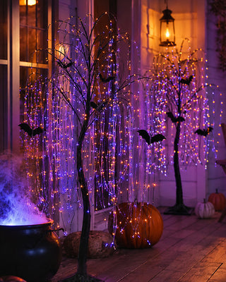 Pre-Lit Purple & Orange LED Spooky Trees, Set of 2
