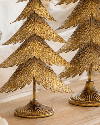 Sculpted Antique Gold Christmas Trees, Set of 2