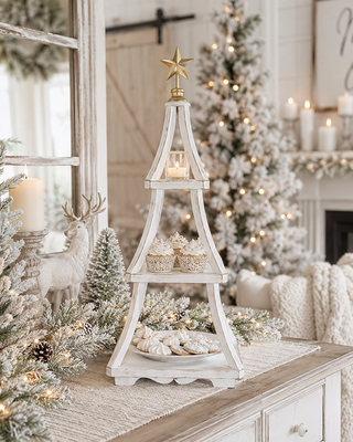 Stackable Tree Shelf Fir Wood 28 Inch Christmas Display Shelving