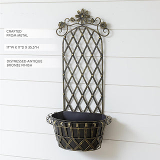vintage floral scrollwork wall basket planter