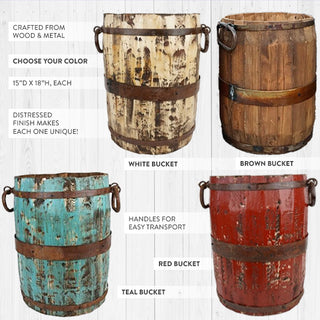 Distressed wood bucket planters multiple color options