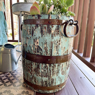 Teal distressed bucket succulent planter rustic decor