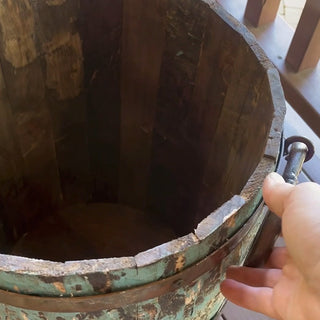 Rustic bucket interior detail wood metal bands
