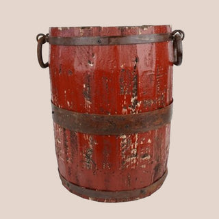Red distressed wood bucket planter farmhouse decor