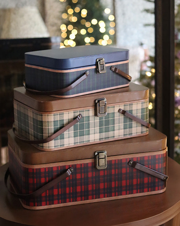Tartan Plaid Holiday Trunk Boxes, Set of 3