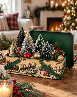 Vintage-Inspired Printed Metal Holiday Trunks, Set of 2