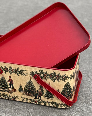 Vintage-Inspired Printed Metal Holiday Trunks, Set of 2