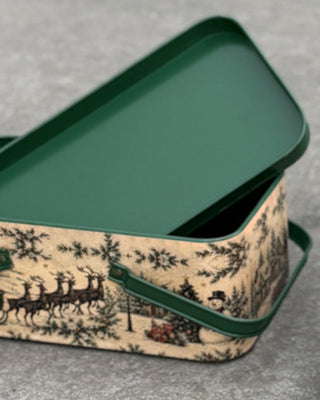 Vintage-Inspired Printed Metal Holiday Trunks, Set of 2