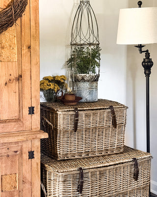 Oversized Rattan Storage Trunks with Handles, Set of 3