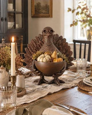 Antiqued Bronze Harvest Turkey & Bowl