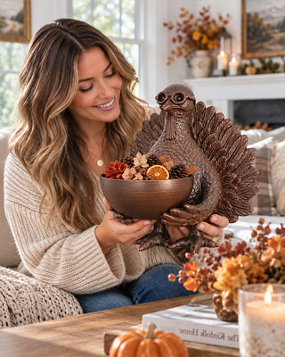 Antiqued Bronze Harvest Turkey & Bowl