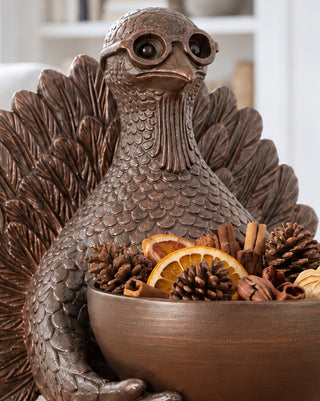Antiqued Bronze Harvest Turkey & Bowl