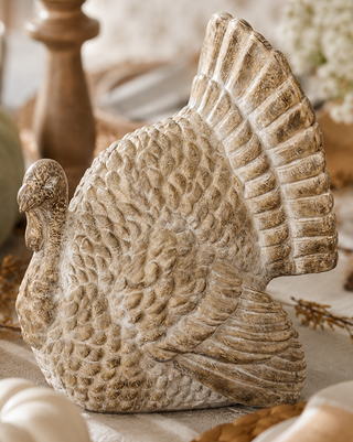 Whitewashed Heirloom Turkey 14-Inch Fall Harvest Tabletop Centerpiece