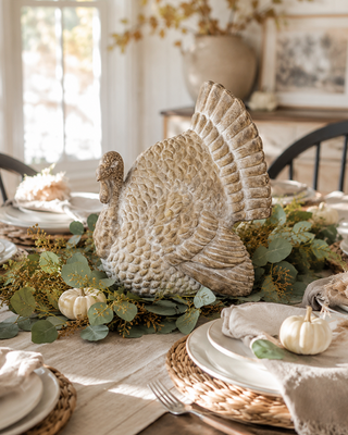 Whitewashed Heirloom Turkey 14-Inch Fall Harvest Tabletop Centerpiece