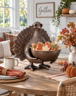 Antiqued Bronze Harvest Turkey & Bowl