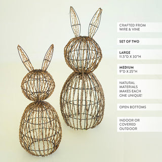 Set of two wire vine bunny decorations